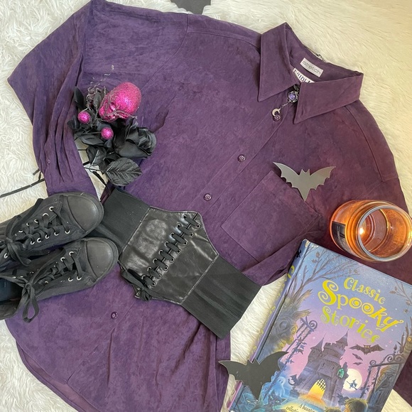 90s Billblass jeans purple button down long sleeve top - Picture 3 of 17